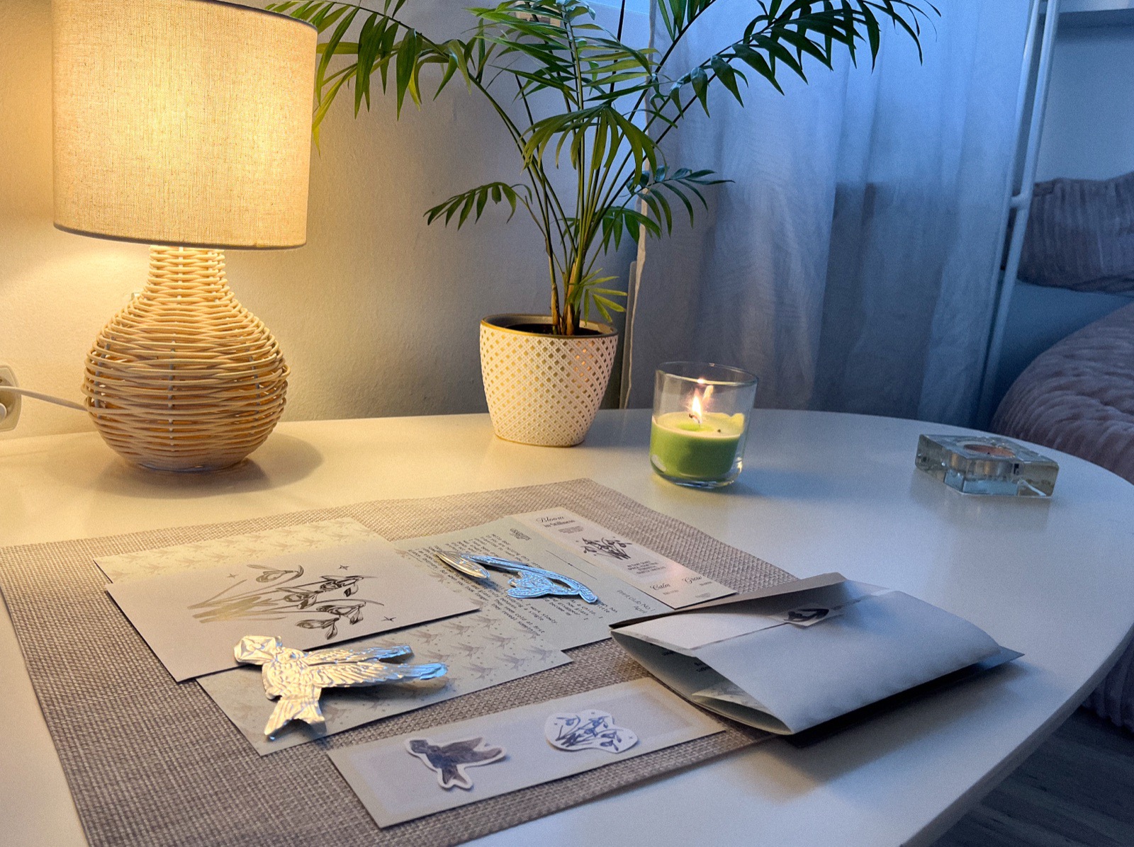 Package contents on table, overhead view